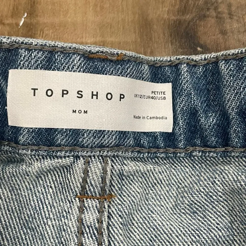 Top Shop Size 8 Petite Mom Shorts Denim Cut Offs Topshop - Picture 2 of 4